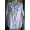 Pale Blue Denim Shirt, Faded and Distressed.  by Cotton On Size Small. Boho, Western, Beach Holiday
