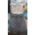 Mango suit dress twofer cream top with stripe skirt detail (lined ) size medium