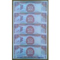 x5 Trinidad and Tobago uncirculated $1 notes in sequence (2006)