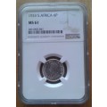 Excellent 1933 union silver sixpence NGC graded MS61 (Mint State)