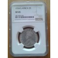 High grade 1934 union silver 2 Shillings NGC XF45 (High cat value)