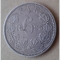 1896 ZAR Kruger silver sixpence in VF