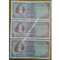 1975 Set of x3 close to consecutive R1 notes