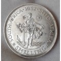 High grade 1932 union silver shilling in lustrous AU