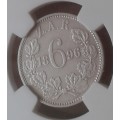 Nice 1896 ZAR Kruger silver sixpence NGC XF45