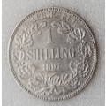 High grade 1897 ZAR Kruger silver shilling NNC AU55