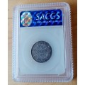 Higher grade 1896 ZAR Kruger silver shilling SACGS XF45