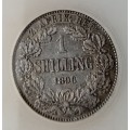 Higher grade 1896 ZAR Kruger silver shilling SACGS XF45