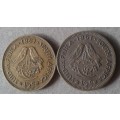 Set of 2 van Riebeeck 1961 1/2c coins