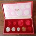 Set of x4 proof 1965 coins in red case (20c-2c)