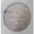 Nice 1897 ZAR Kruger silver shilling NGC XF40