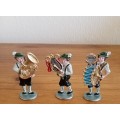 Set of 3 vintage hand painted metal Swiss music figures