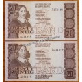 1980s Set of 2 uncirculated notes in sequence
