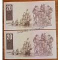 1980s Set of 2 uncirculated notes in sequence