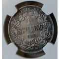 Higher grade 1897 ZAR Kruger silver shilling NGC XF45