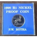 Scarcer 1990 P.W Botha proof nickel R1 in case
