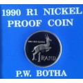 Scarcer 1990 P.W Botha proof nickel R1 in case