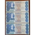 Set of 3 uncirculated 1980s R2 notes in sequence