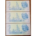 Set of 3 uncirculated 1980s R2 notes in sequence