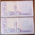 Set of 2 GPC de Kock 1980s R5 notes in good condition