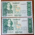 Set of 2 GPC de Kock 1980s R10 notes