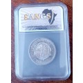 High grade 1896 ZAR Kruger silver 2 Shillings SANGS AU53