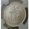 Lustrous 1938 union silver shilling NGC AU55