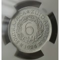 Nice 1924 union silver sixpence NGC XF45