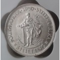 Excellent 1950 union silver shilling SANGS AU55