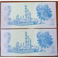 x2 GPC de Kock 1980s unc replacement R2 notes in sequence