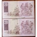 x4 GPC de Kock 1980s R20 notes in sequence