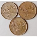 1988-1990 Republic 2c set in sequence (3 coins)