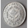 Higher grade 1943 union silver sixpence in XF+