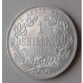 Superb 1897 ZAR Kruger silver shilling in lustrous AU+ (a Beauty)