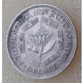 1927 Union silver sixpence in AXF
