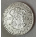 1942 Union silver 2 Shillings in lustrous AU with multiple die cracks
