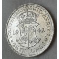 Lustrous 1942 union silver 2 1/2 Shillings in high grade