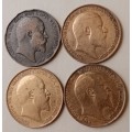 Lot of x4 British 1/2 pennies in sequence (1902-1905)
