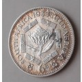 Top grade 1933 union silver sixpence in AU