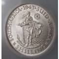 1943 Union silver shilling SANGS AU55