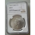 Scarce 1950 union silver 5 Shillings NGC MS61