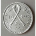 1940 Southern Rhodesia sterling silver sixpence in XF