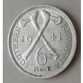 1941 Southern Rhodesia sterling silver sixpence in XF
