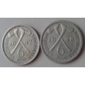 1947/1948 Southern Rhodesia nickel sixpence set