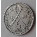 1951 Southern Rhodesia nickel sixpence
