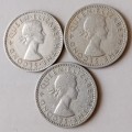 1955-1957 Rhodesia and Nyasaland nickel sixpence set (3 coins)