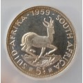 Rare 1959 union silver 5 Shillings SANGS PF61 (Proof)
