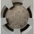 1897 ZAR Kruger silver sixpence SANGS AU53