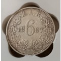 1897 ZAR Kruger silver sixpence SANGS XF45