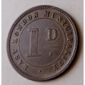 1880 East London Municipal 1 penny Ferry token